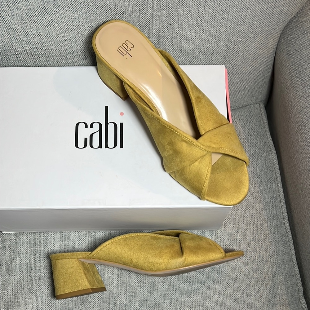 CAbi Yellow Mules with Chunky Block Heel and Peep-Toe